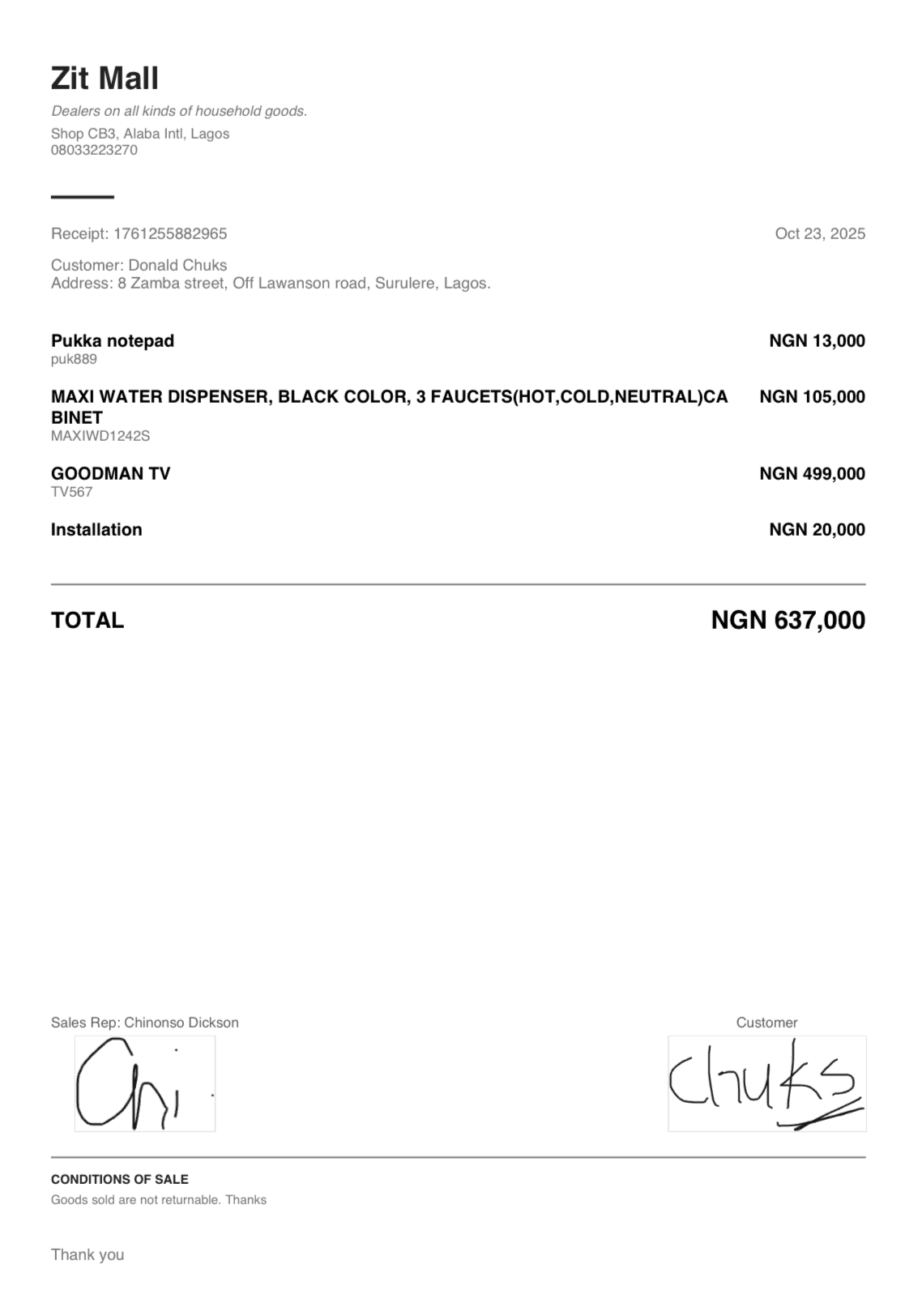 Minimal receipt template